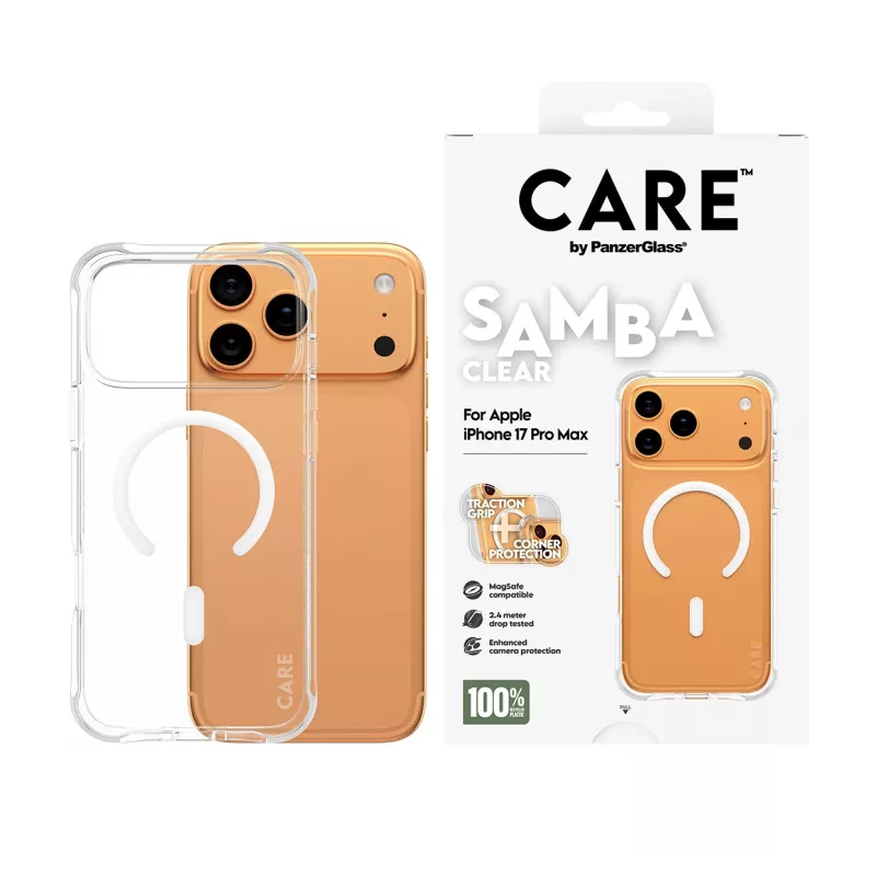 PanzerGlass CARE™ by ® Samba dėklas permatomas su balta spalva MagSafe, skirtas iPhone 17 Pro Max