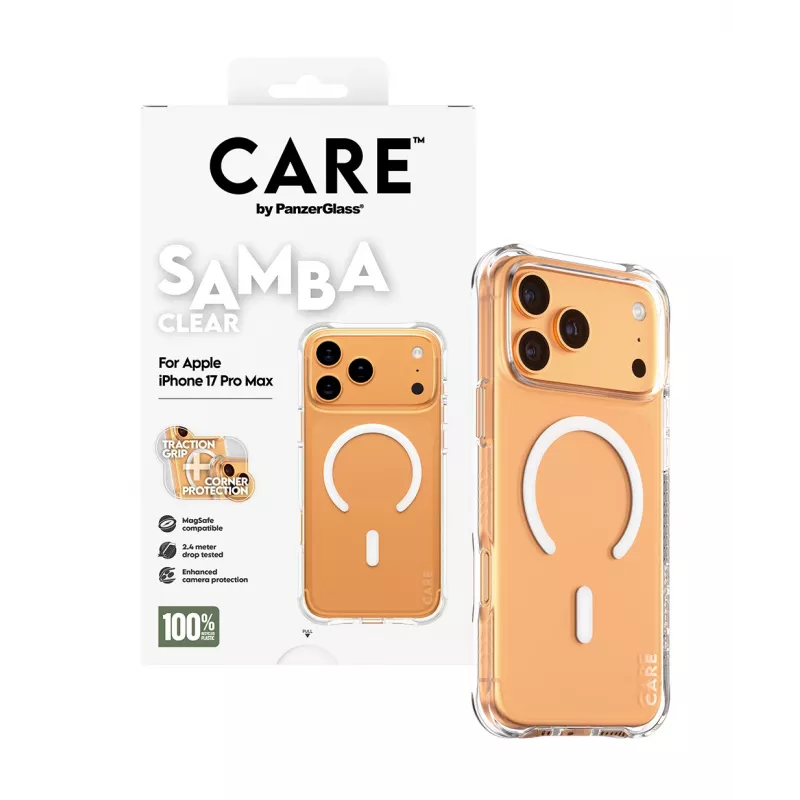 PanzerGlass CARE™ by ® Samba dėklas permatomas su balta spalva MagSafe, skirtas iPhone 17 Pro Max