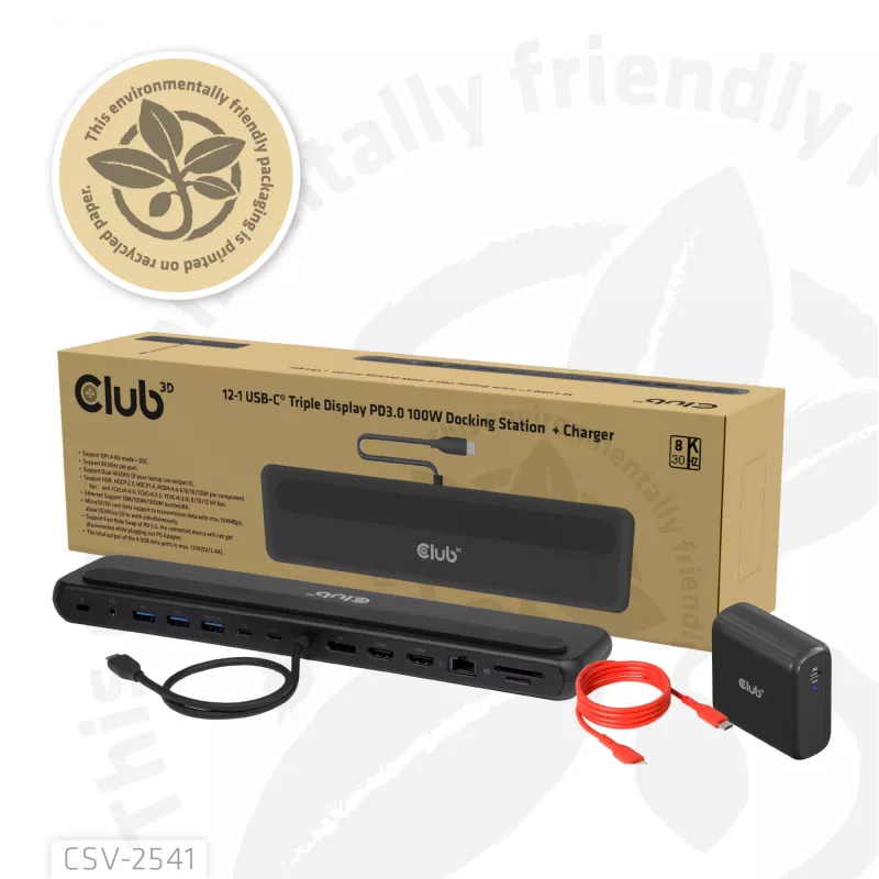 Dokavimo stotelė Club 3D CSV-2541 USB-C su HDMI ir DisplayPort išvestimis