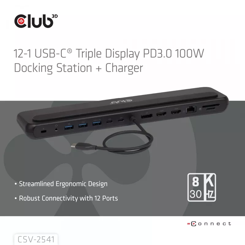 Dokavimo stotelė Club 3D CSV-2541 USB-C su HDMI ir DisplayPort išvestimis