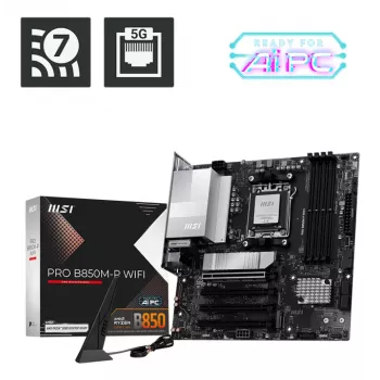 Motininė plokštė MSI PRO B850M-P WIFI micro ATX, AMD B850, Socket AM5, 4×DDR5 DIMM, 3×M.2, Wi‑Fi 7, 5Gb LAN