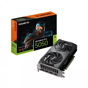 GIGABYTE GeForce RTX 5050 WINDFORCE OC 8G vaizdo plokštė – 8 GB GDDR6, 128 bit, PCI-E 5.0, 2587 MHz dažnis, 2x DP, 2x HDMI, NVIDIA DLSS 4, GV-N5050WF2OC-8GD