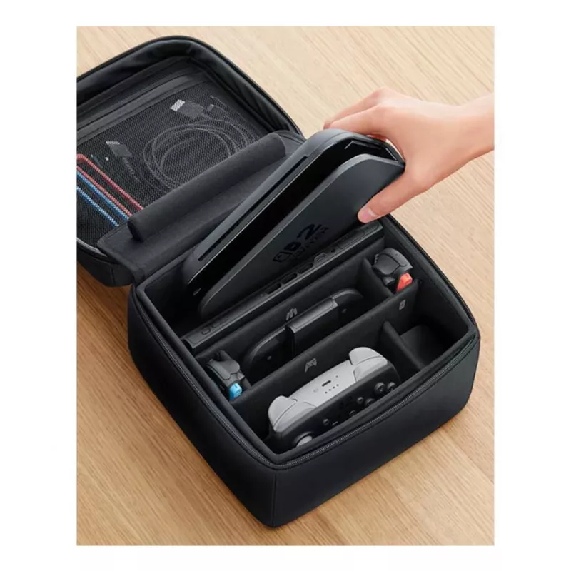Nintendo Switch 2 viskas viename kelioninis dėklas, kelioninis dėklas, Nintendo, juoda, Nintendo Switch 2, užtrauktukas