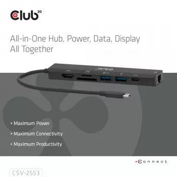 CLUB3D CSV-2553 USB Type-C 7-in-1 stotelė su HDMI, RJ45, SD ir 5000 Mbit/s