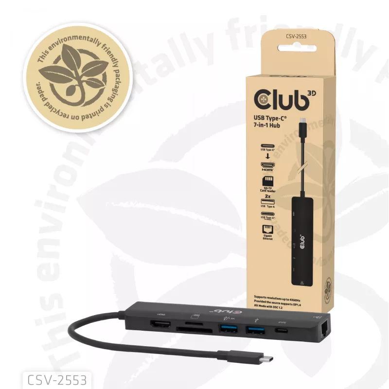 CLUB3D CSV-2553 USB Type-C 7-in-1 stotelė su HDMI, RJ45, SD ir 5000 Mbit/s