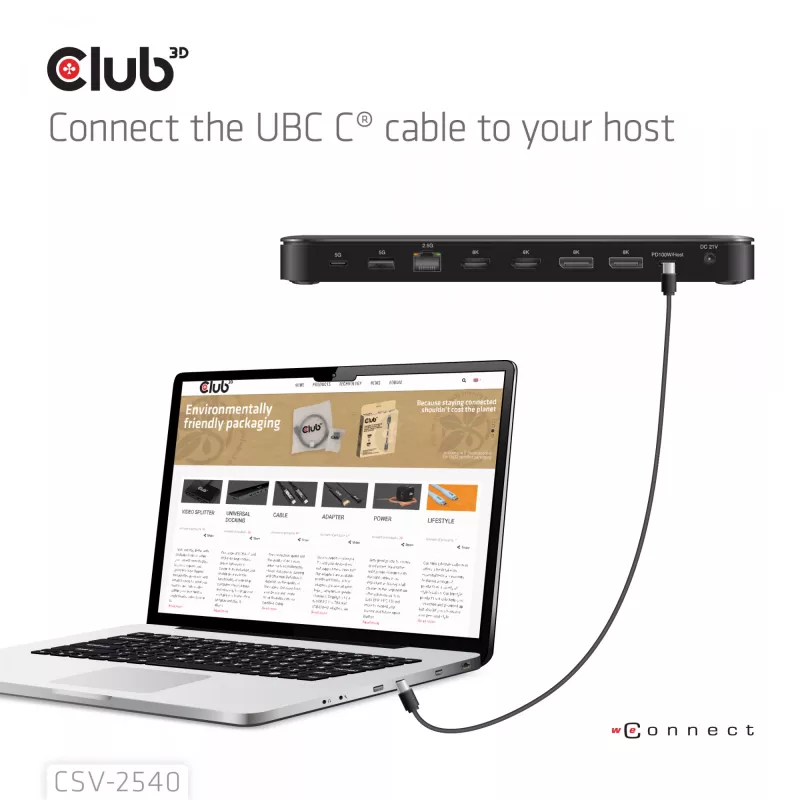 CLUB 3D 14-1 USB-C Quad Display USB4 doko stotelė su 2× USB 2.0 prievadais
