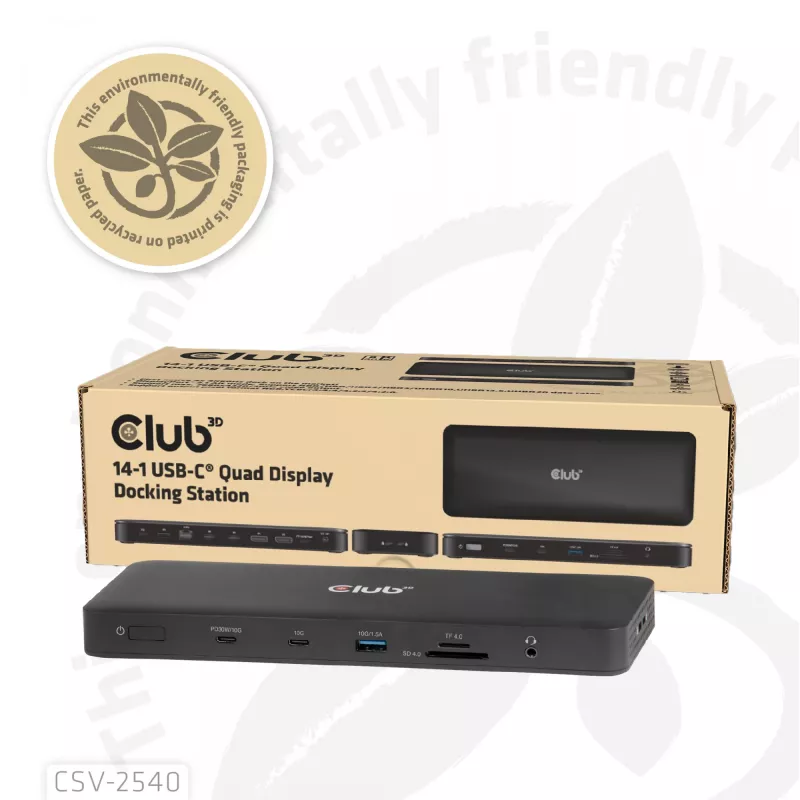 CLUB 3D 14-1 USB-C Quad Display USB4 doko stotelė su 2× USB 2.0 prievadais
