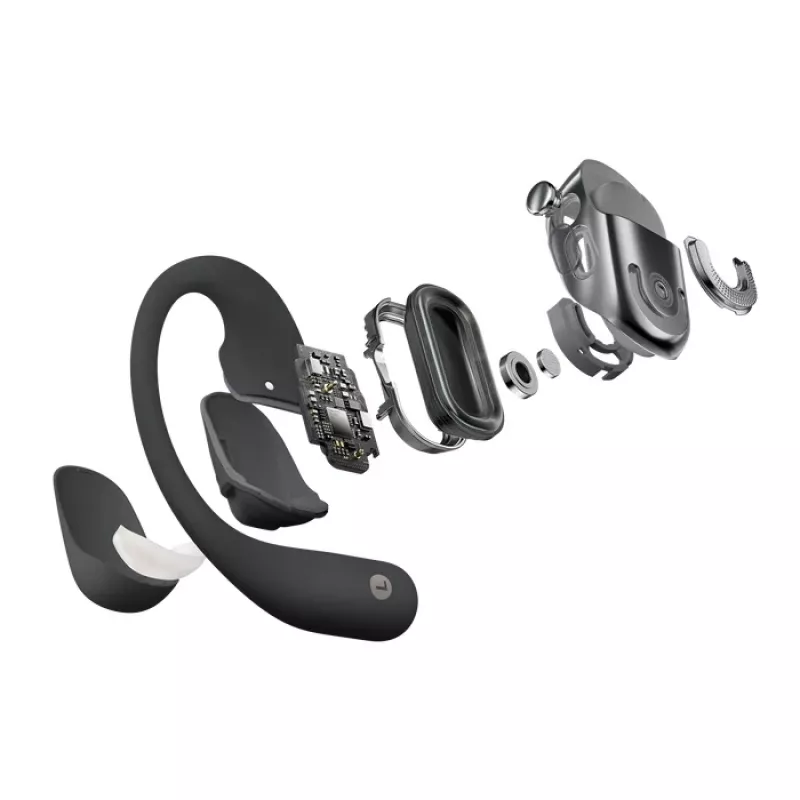 SHOKZ OpenFit 2+ belaidės ausinės, kabinamos ant ausies, skirtos skambučiams ir muzikai, juodos
