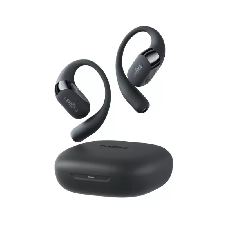 SHOKZ OpenFit 2+ belaidės ausinės, kabinamos ant ausies, skirtos skambučiams ir muzikai, juodos