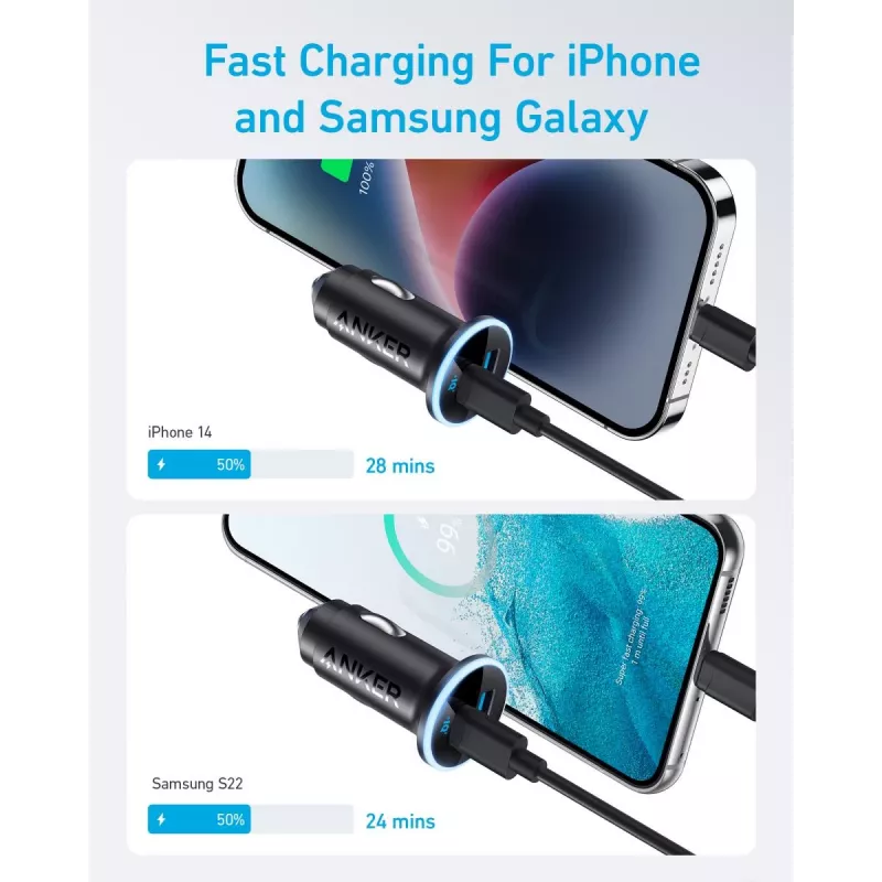 ANKE 325 automobilinis įkroviklis su USB-C PD ir USB-A, 53 W, PPS
