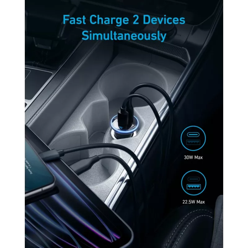 ANKE 325 automobilinis įkroviklis su USB-C PD ir USB-A, 53 W, PPS