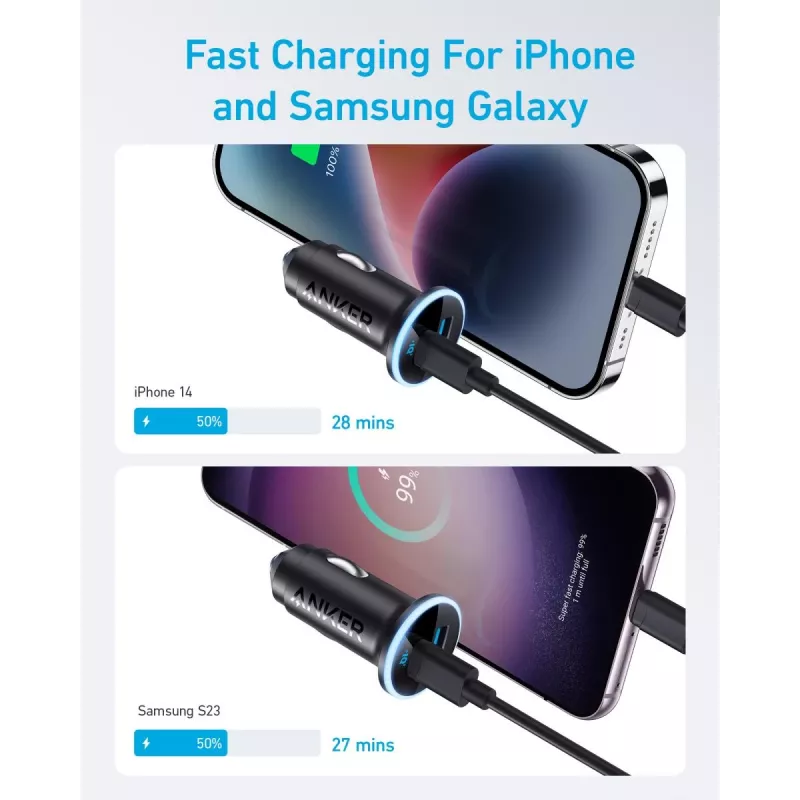 ANKE 325 automobilinis įkroviklis su USB-C PD ir USB-A, 53 W, PPS