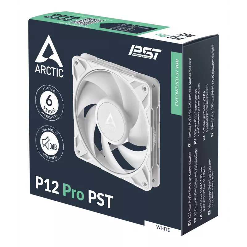 ARCTIC Freezer P12 Pro PST (balta) - 120 mm PWM ventiliatorius su kabelio dalikliu