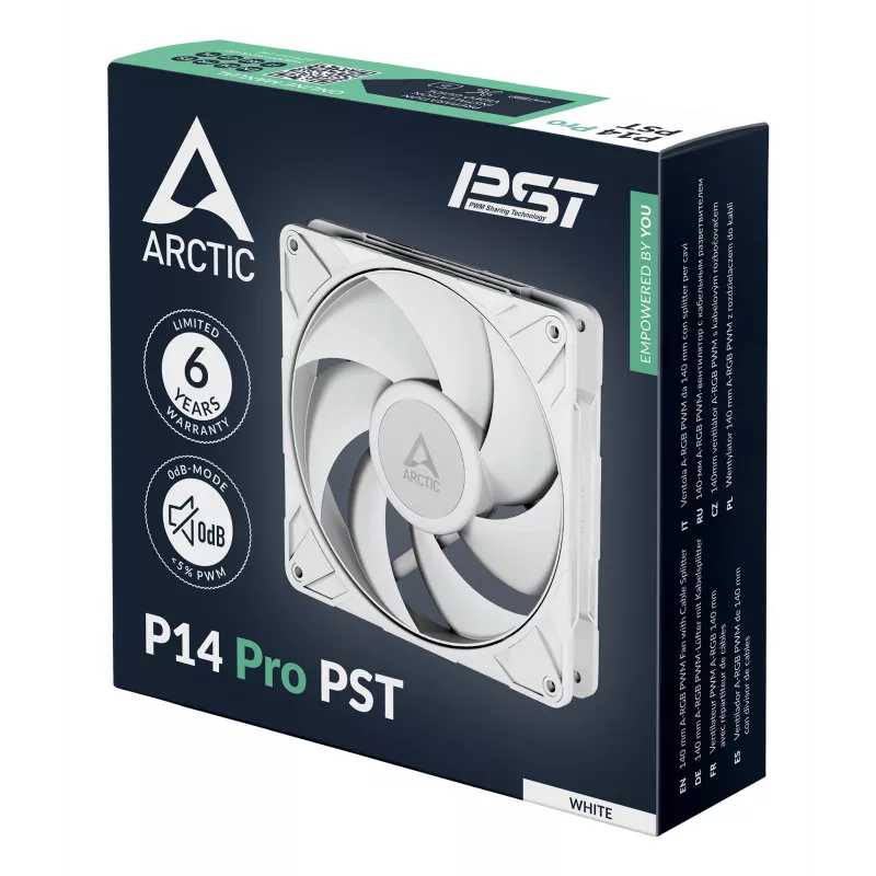 ARCTIC P14 Pro PST (Balta) 140 mm PWM ventiliatorius su kabelio dalikliu