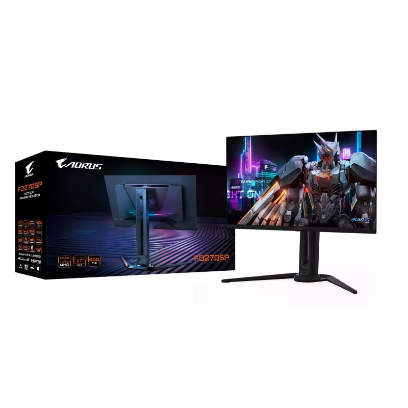 GIGABYTE AORUS FO27Q5P OLED QHD žaidimų monitorius - 2560 x 1440, 500Hz, 0,03ms, KVM, 300 cd/m², FreeSync Premium Pro, DisplayHDR True Black 500, DisplayPort 2.1
