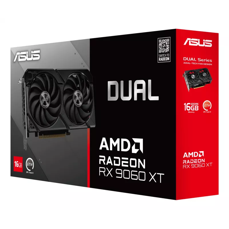 Vaizdo plokštė ASUS Dual Radeon RX 9060 XT 16 GB GDDR6, 128 bitų, PCIe 5.0, 2 ventiliatoriai