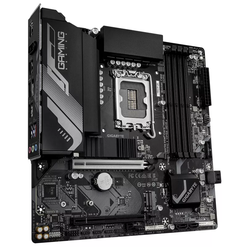 GIGABYTE B760M GAMING X WIFI6E GEN5 Micro ATX motininė plokštė, LGA1700, B760, DDR5 iki 5600MHz, 4 DIMM, 2x PCIe 4.0 M.2, Wi‑Fi 6E, 2.5GbE