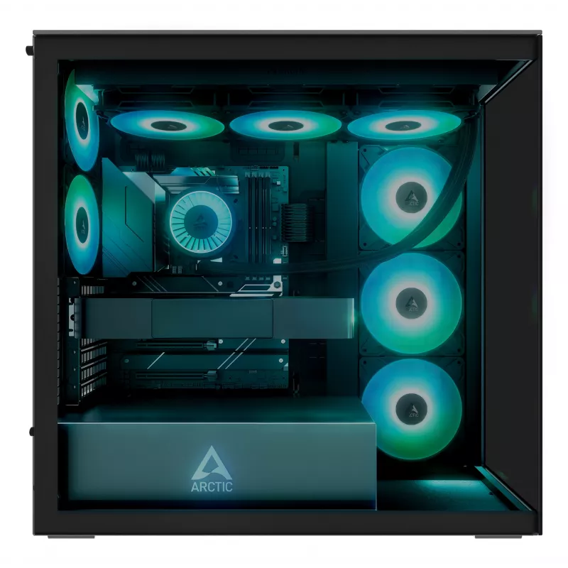 ARCTIC Xtender (Juoda) Premium E-ATX PC korpusas, Midi bokštas, Juoda, EATX, Metalas, Grūdintas stiklas, Žaidimams
