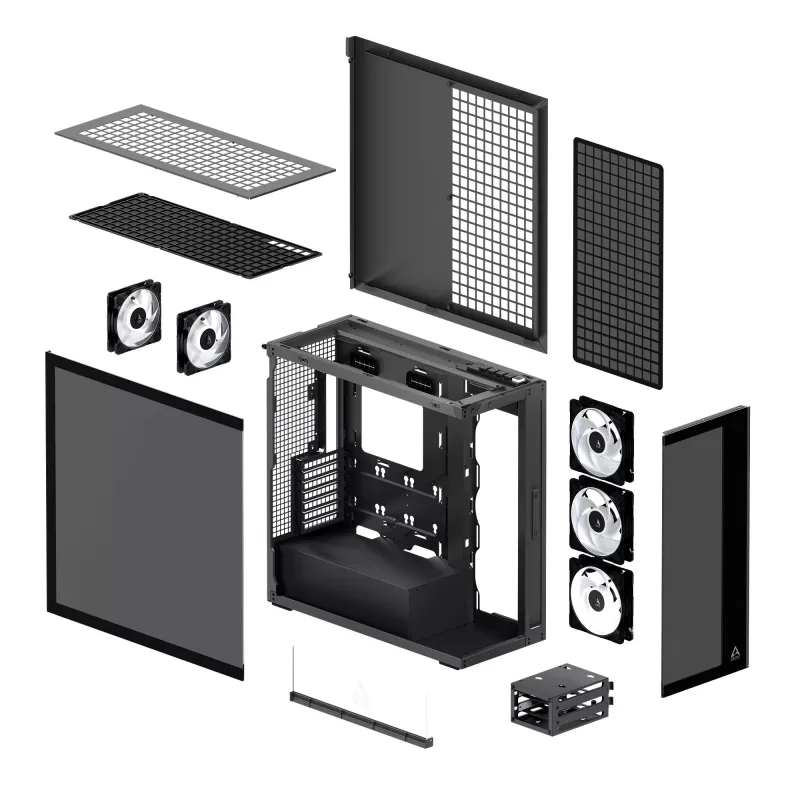 ARCTIC Xtender (Juoda) Premium E-ATX PC korpusas, Midi bokštas, Juoda, EATX, Metalas, Grūdintas stiklas, Žaidimams