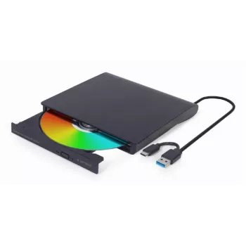 Vidinis DVD±RW įrenginys Gembird DVD-USB-031 — USB Type-C, 24x CD / 8x DVD, priekinis įdėjimas, juodas, 140×18×140 mm