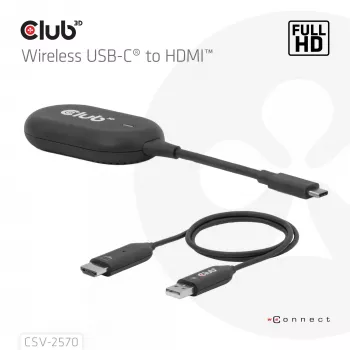 CLUB3D belaidis USB-C į HDMI siųstuvas-imtuvas, 1920 x 1080 pikselių, juodas