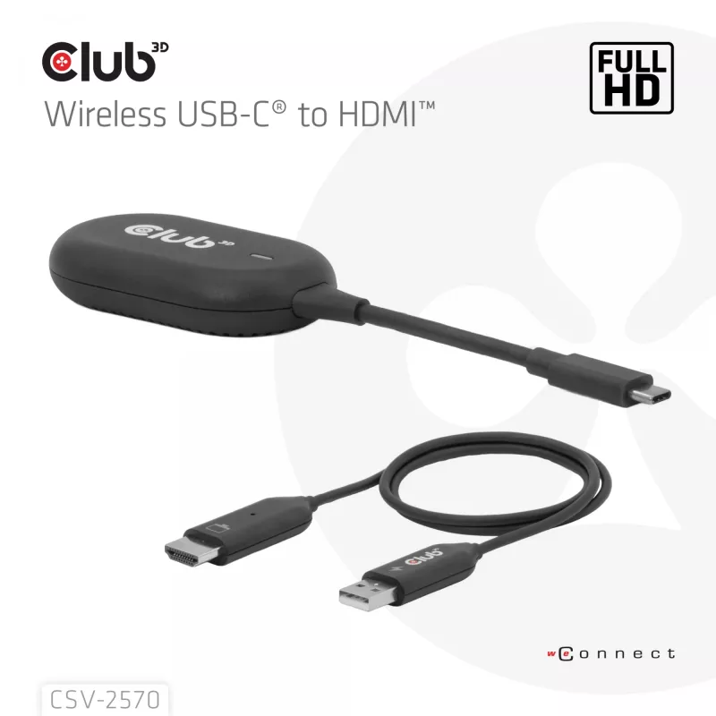 CLUB3D belaidis USB-C į HDMI siųstuvas-imtuvas, 1920 x 1080 pikselių, juodas