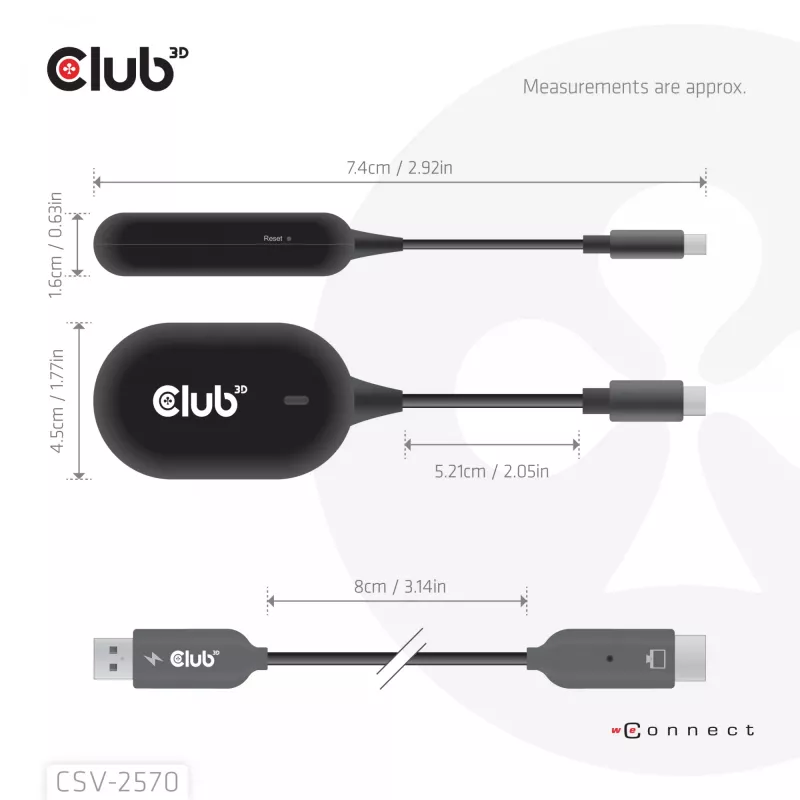 CLUB3D belaidis USB-C į HDMI siųstuvas-imtuvas, 1920 x 1080 pikselių, juodas
