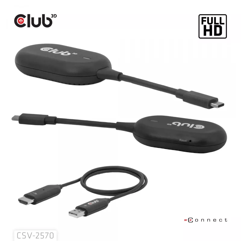 CLUB3D belaidis USB-C į HDMI siųstuvas-imtuvas, 1920 x 1080 pikselių, juodas