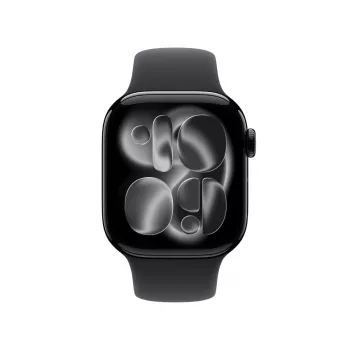 APPLE Watch Series 11 GPS + Cellular 42mm Jet Black Aliuminio Korpusas su Juodu Sportiniu Dirželiu S/M