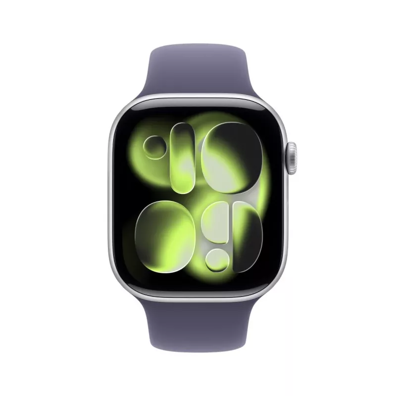 APPLE Watch Series 11 GPS 46mm sidabrinis aliuminio korpusas su Purple Fog Sport apyranke S/M