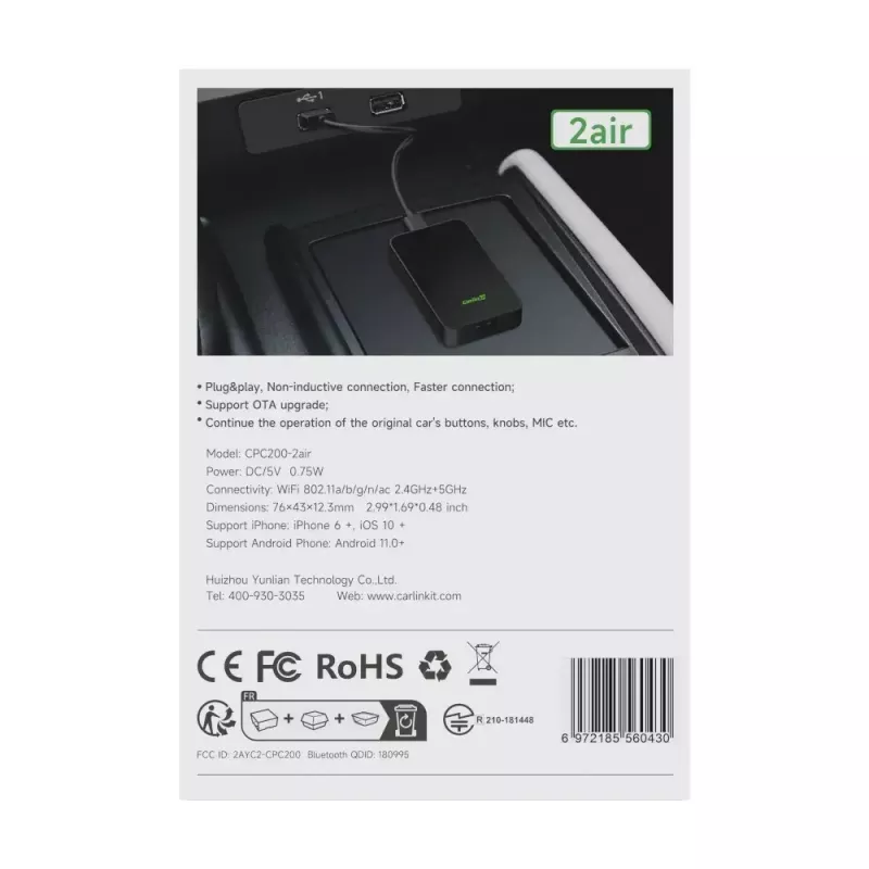 Automobilinis medijos imtuvas Carlinkit CPC200-2AIR juodas, Wi‑Fi 5 GHz / 2.4 GHz, Bluetooth 4.1, USB‑C