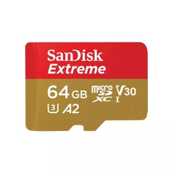 SanDisk Extreme microSDXC 64GB atminties kortelė su SD adapteriu, 170 MB/s skaitymas, 80 MB/s rašymas, A2, C10, V30, UHS-I U3