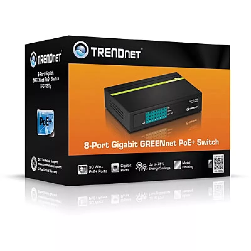 TRENDNET PoE+ Switch 8 portų Gigabit Greennet 8x GbE PoE+