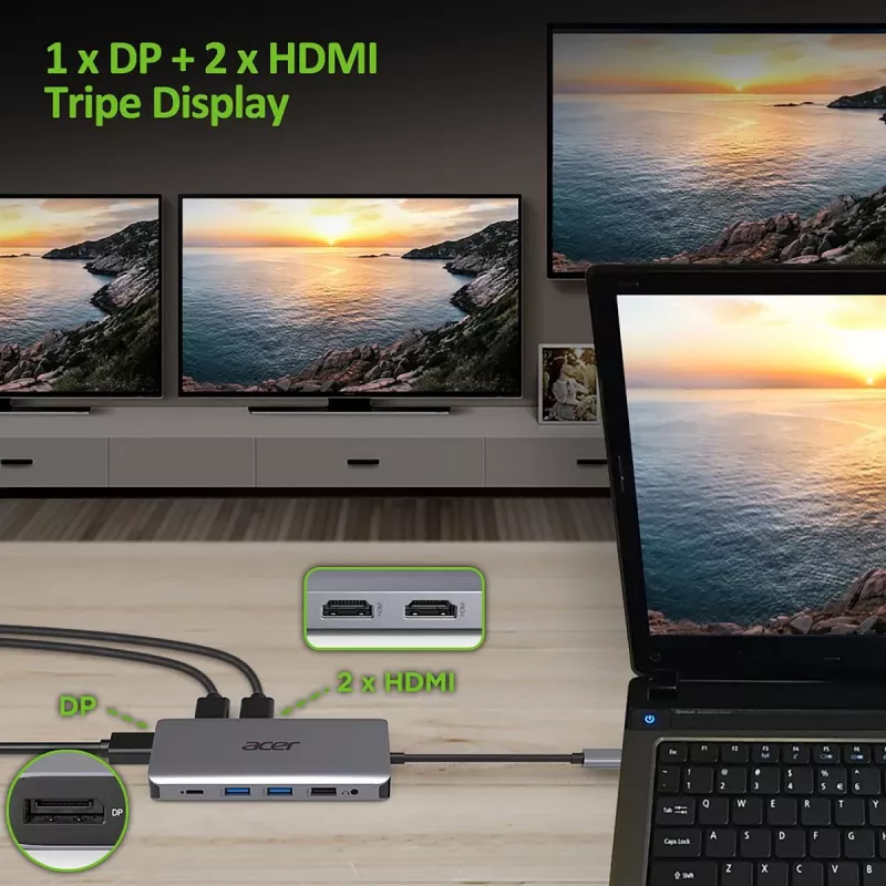 ACER 12in1 USB Type C adapteris sidabrinis