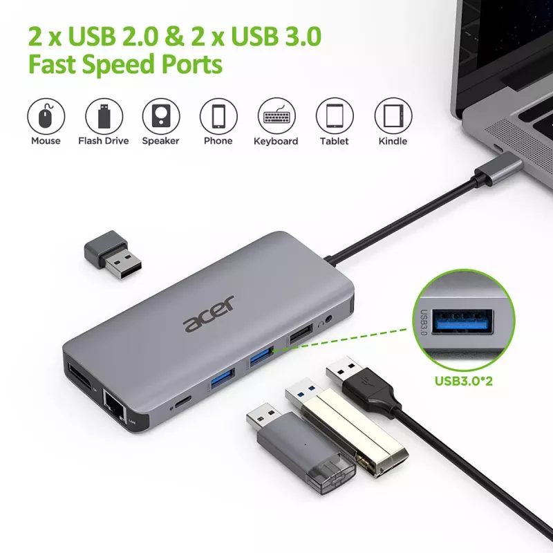 ACER 12in1 USB Type C adapteris sidabrinis