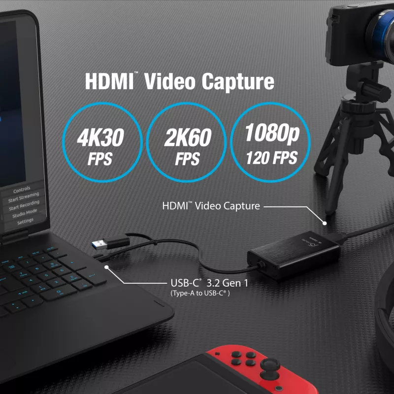 j5create JVA11-N 4K HDMI™ fiksavimo adapteris, juodas, USB 3.2 Gen 1, 3840 x 2160 pikseliai, aliuminis, 0,19 m, Taivanas