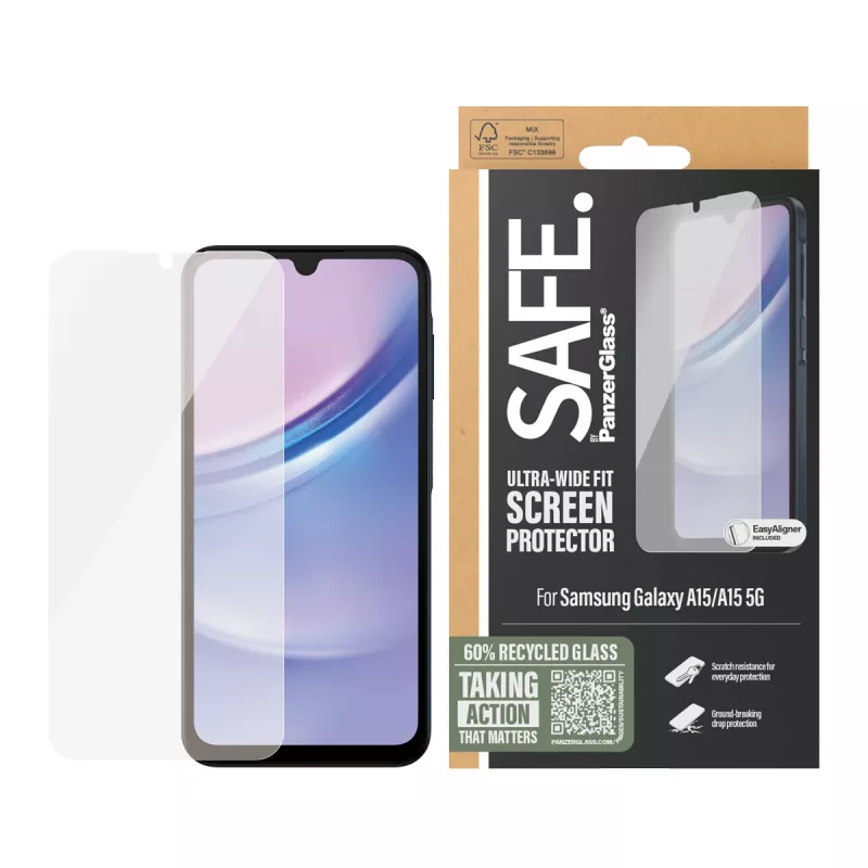 PanzerGlass SAFE. by® ekrano apsauga Samsung Galaxy A15 | A15 5G | Ultra-Wide Fit su EasyAligner