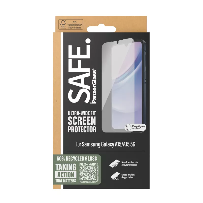 PanzerGlass SAFE. by® ekrano apsauga Samsung Galaxy A15 | A15 5G | Ultra-Wide Fit su EasyAligner