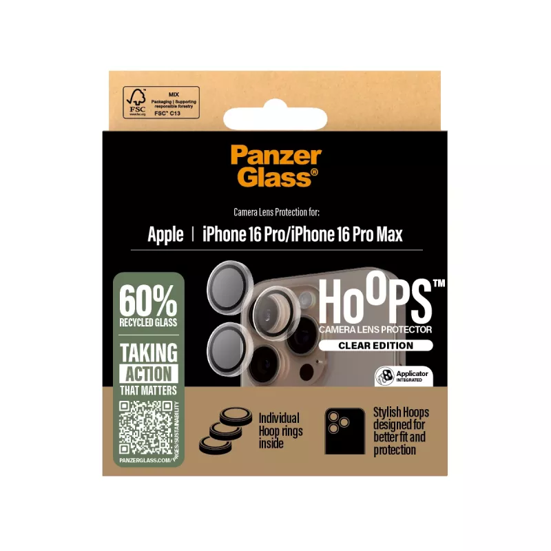 PanzerGlass® Hoops® apsauginis fotoaparato lęšio stikliukas skaidrus, iPhone 16 Pro | 16 Pro Max