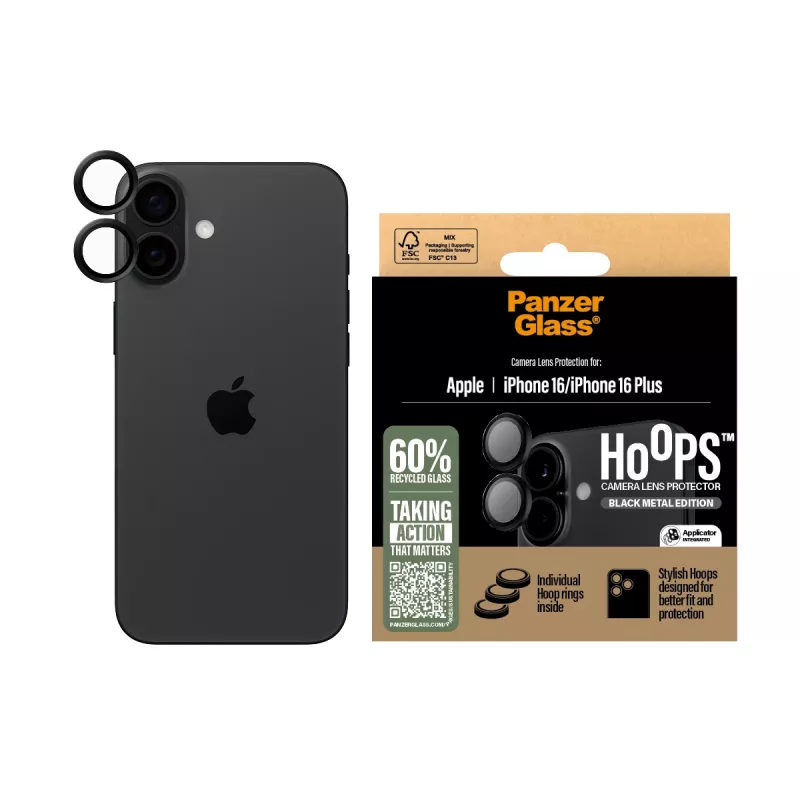 PanzerGlass ® Hoops® fotoaparato lęšio apsauga juoda iPhone 16 | 16 Plus
