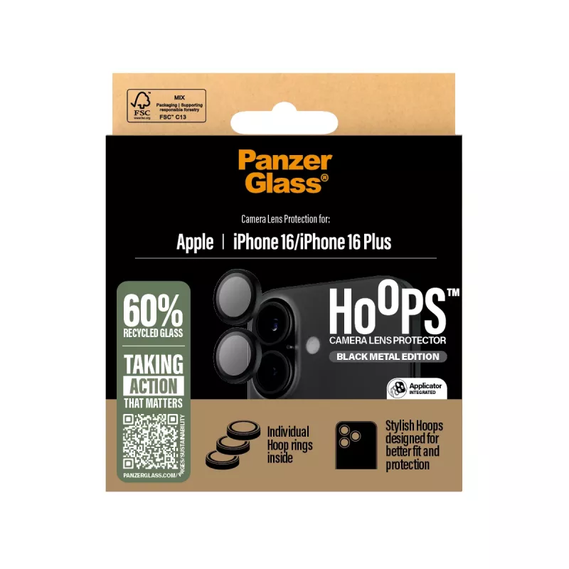 PanzerGlass ® Hoops® fotoaparato lęšio apsauga juoda iPhone 16 | 16 Plus