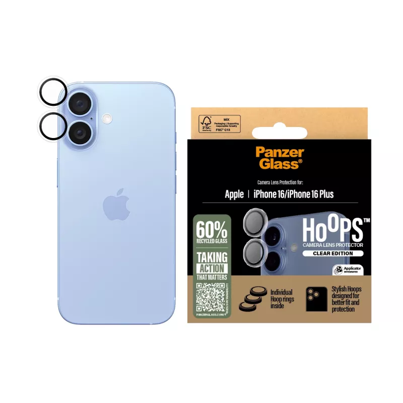 PanzerGlass® Hoops® kameros lęšio apsauga, skaidri, iPhone 16 | 16 Plus