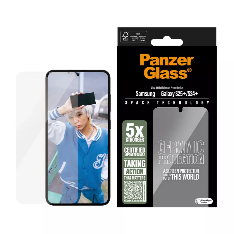 PanzerGlass ® Keraminis ekrano apsauginis stiklas Samsung Galaxy S25+ | S24+ | Ultra-Wide Fit su EasyAligner