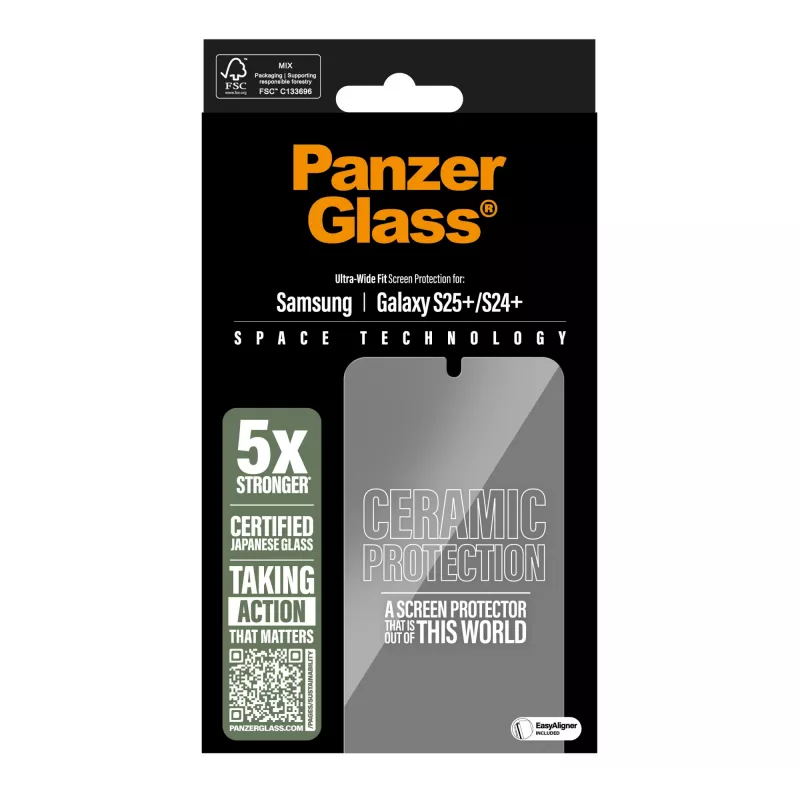 PanzerGlass ® Keraminis ekrano apsauginis stiklas Samsung Galaxy S25+ | S24+ | Ultra-Wide Fit su EasyAligner