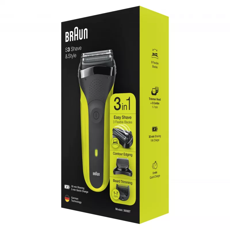 Braun Series 3 Shave&Style 300BT elektrinis skustuvas, vyriškas, juodas/žalias