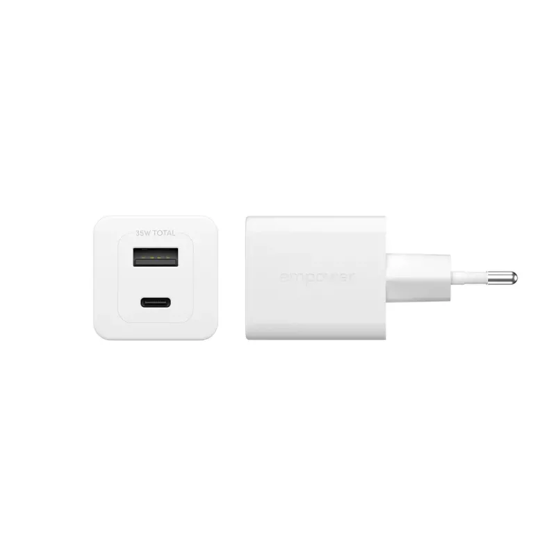 PanzerGlass empower™ by ® Turbo 35W įkroviklis su USB-C + USB-A | EU kištukas | sidabrinė balta
