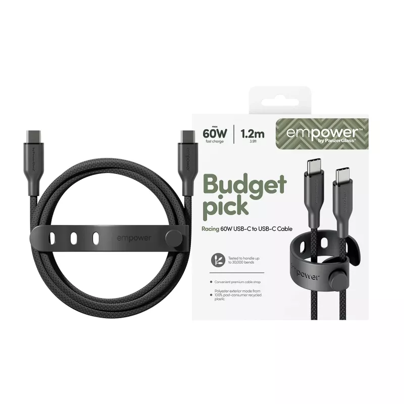 PanzerGlass empower™ by ® Racing 60W USB-C į USB-C laidas | USB 2.0 | 1,2 m | Space Black