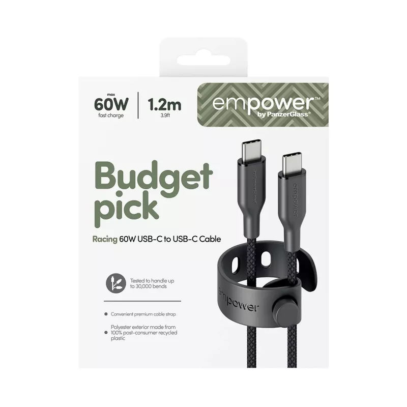 PanzerGlass empower™ by ® Racing 60W USB-C į USB-C laidas | USB 2.0 | 1,2 m | Space Black