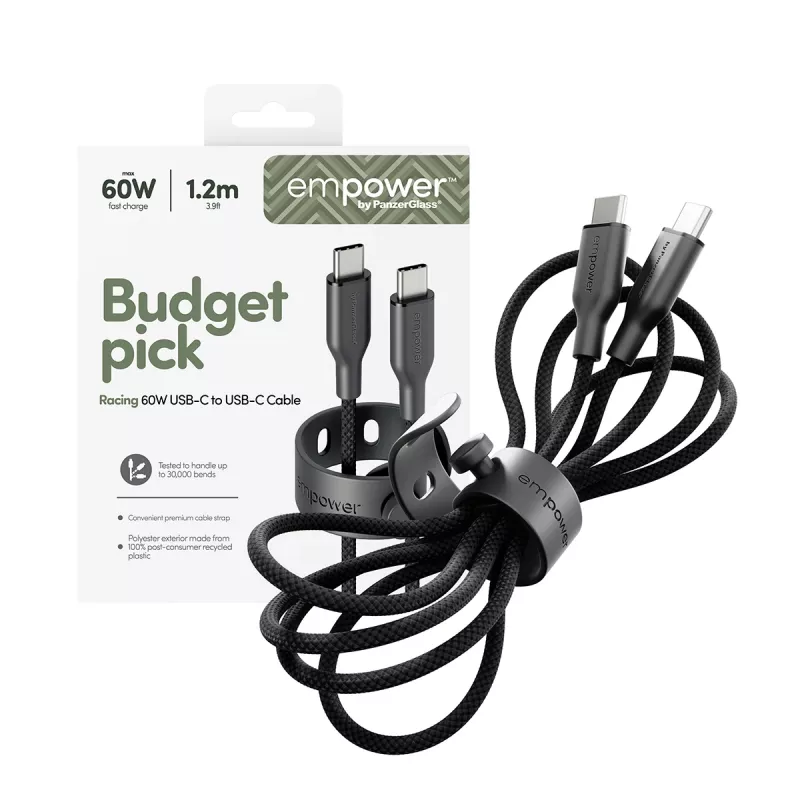 PanzerGlass empower™ by ® Racing 60W USB-C į USB-C laidas | USB 2.0 | 1,2 m | Space Black