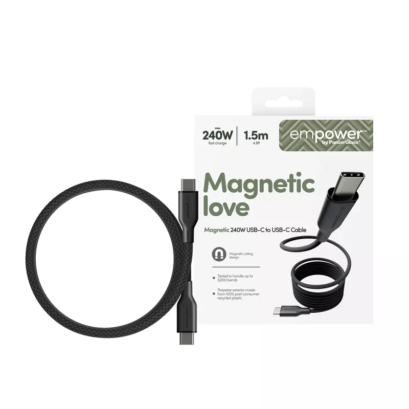 PanzerGlass empower™ by ® Magnetic 240W USB-C į USB-C laidas | USB 2.0 | 1,5 m | Kosminė juoda